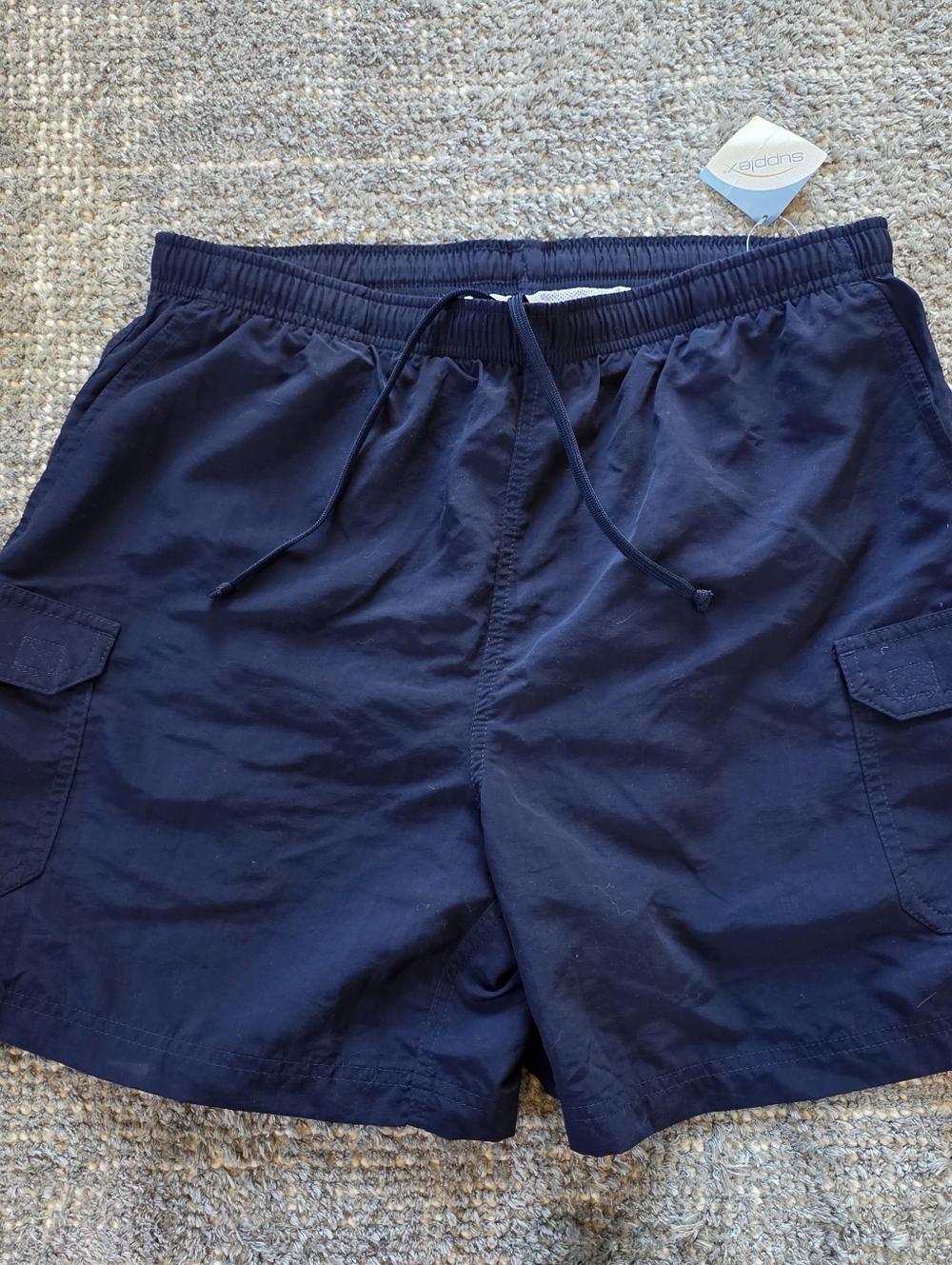 LL Bean Supplex Nylon Cargo Swim Shorts Mens L Blue NWT Mesh Lined 6" Inseam